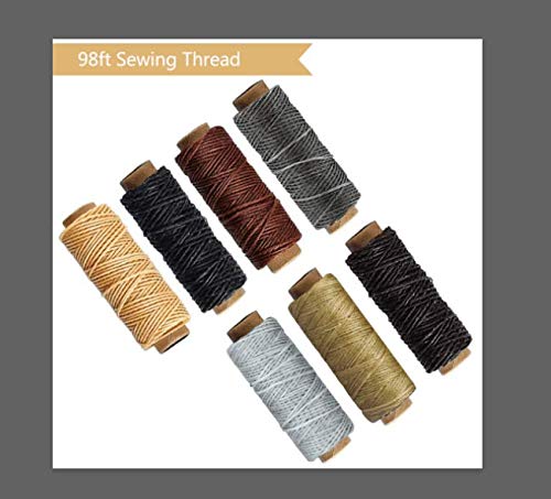 20 Pieces Leather Craft Tools with Hand Sewing Needles Drilling Awl Waxed Thread and Thimble for Leather Upholstery Carpet Canvas DIY Sewing