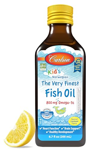 - Kid's The Very Finest Fish Oil Liquid, 800 mg Omega-3s, Norwegian, Wild-Caught Fish Oil, Omega 3 Liquid for Kids, Sustainably Sourced, Lemon, 200 ml