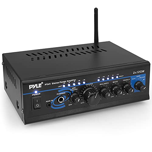 Home Home Audio Power Amplifier System with Bluetooth - 2X120W Mini Dual Channel Mixer Sound Stereo Receiver Box w/ RCA, AUX, Mic Input - For Amplified Speakers, PA, Theater, Studio Use -PTA4