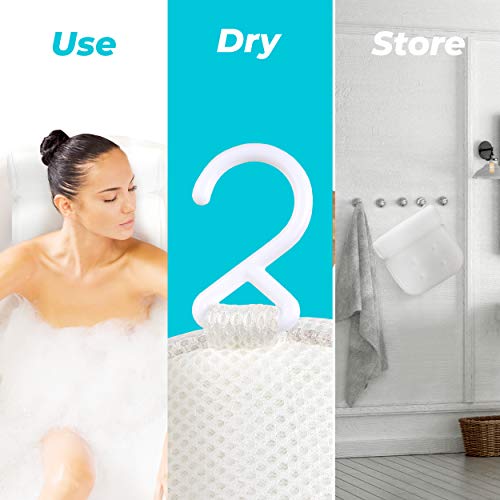 Bathtub Pillow for Neck and Back Support with Drying Hook, Bathtub Pillow Machine Headrest for Soaking & Straight Back Tubs - Bath Accessories, Machine Washable, 6 Suction Cups