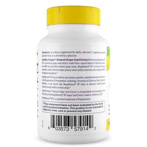 Grape Seed Extract 300 mg (MegaNatural BP, Non-GMO, California-Grown, Gluten Free, Supports Healthy Blood Pressure), 60 Veggie Caps