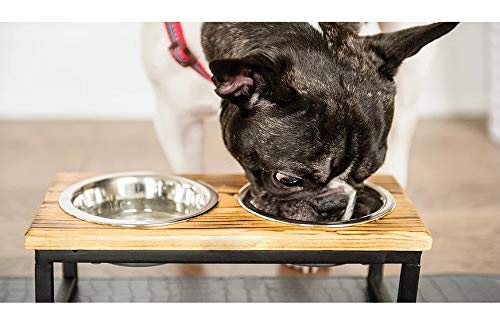 Mango Wood Dog Bowl Stand - Elevated Pet Feeder with 2 Stainless Steel Bowls - Raised Food and Water Dish Set for Dogs and Cats, Available in 4 Sizes, Pet Dining Station, Large/48oz