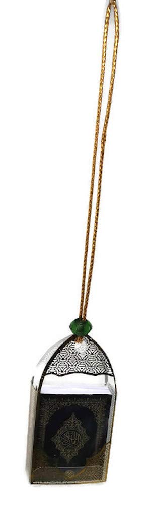 Car Mirror Hanging Decor Ornament AMN-247 Vehicle Necklace Mini Al-Quran in Plastic Box with Hanging Rope Islam Eid Ramadan Muslim Gift (Black/Gold)