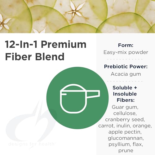 PaleoFiber - 12 Digestive Fiber Blend Powder Supplement with Psyllium Husk, Flax + Apple Pectin - Prebiotic Gut Support, Unflavored + Unsweetened - Vegan (60 Servings / 300g)