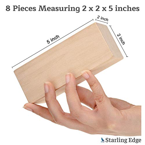Basswood Blocks for Carving (8 Pieces - 2 x 2 x 5) - Wood Carving Kit with Unfinished Whittling Wood Blank Blocks