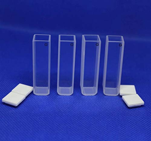 Standard Glass Cuvette for (4pcs) Spectrophotometer Glass cuvettes Cells 10mm pathlegnth, 3.5ml; 2 Clear Sides, 340-2500 nm Open top with Lid