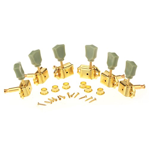 3R3L Vintage Style Guitar Tuners Machine Heads Tuning Pegs Set for Les Paul LP Epiphone Guitar Replacement,Gold with Keystone Button