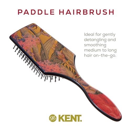 Kent LPB2 8.25 Small Square Paddle Cushioned Wet Dry Pro Hair Brush. Grooming, Detangling, & Smoothing Floral Print. Best Flat Everyday Men Women Brush For Curly, Thick or Thin Hair and Wigs