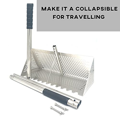 Sand Fleas Rake, Stainless Steel Sand Sifter, Detachable 47 Inches Long Handle, 15.7 Inches Width Basket, Sand Crab Catcher with Sharp Teeth,Collapsible Sand Fleas Catcher for Travelling.