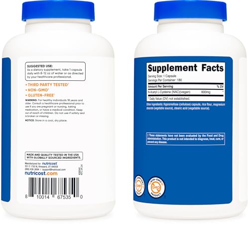 N-Acetyl L-Cysteine (NAC) 600mg, 180 Capsules - Non-GMO, Gluten Free