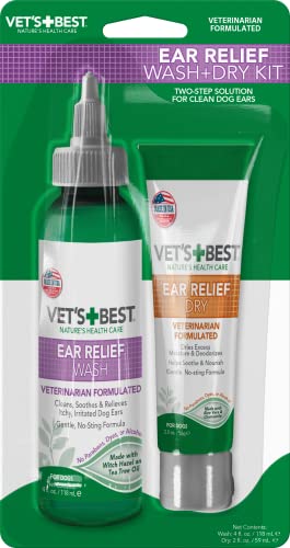 Vet's Best Dog Ear Cleaner Kit - Multi-Symptom Ear Relief - Wash & Dry Treatment - Alcohol-free