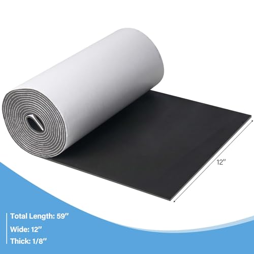 Foam Insulation Neoprene Sheets with Adhesive,Multi-Function Soundproof Large Marine Closed Cell Neoprene Rubber Roll (W:12 Inch T:1/8 Inch L:59 Inch,Black)