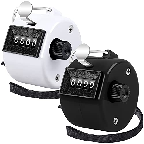 2 Pack Hand Tally Counter 4 Digital Click Counter for Sport Row School Event (Black White)