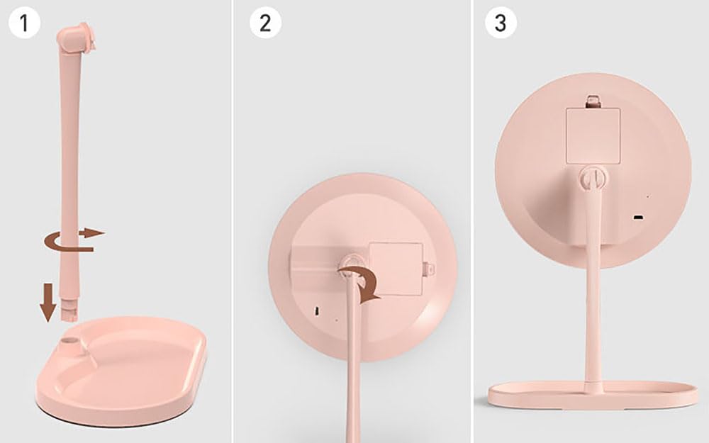 LED Makeup Mirror with Touch Control - Decorative Vanity Mirror for Bedroom & Desk,Tabletop Beauty Mirror Bathroom Bedroom Dressing Mirror(Round LED, Pink)
