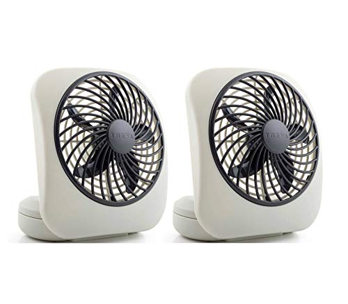 Treva 5 Inch Battery Powered Fan Portable Desk Fan 2 Cooling Speeds with Compact Folding & Tilt Design Small Fan Cubicle Accessories Mini Fan Portable 2 Pack (Grey)
