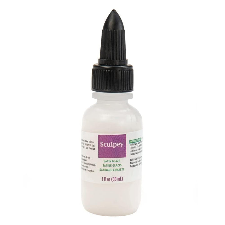 ® Satin Glaze, Non Toxic, 1 fl oz. bottle with precise flow twist cap. Will add a satin finish to your baked polymer oven-bake clay creations!