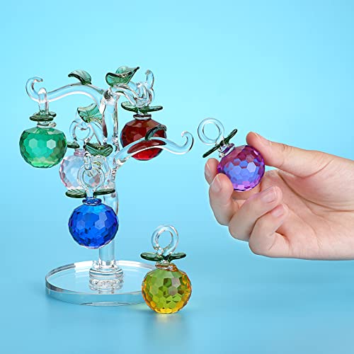 Crystal Apple Tree Ornament Artificial Apple Tree Figurine Decorative Apple Tree Collectible, Glass Apple Tree Paperweight Table Decoration Centerpiece for Living Room Home Office Birthday Gift
