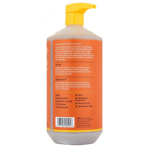 EveryDay Shea Body Wash, Naturally Moisturizing Cleanser for All Skin Types with Fair Trade Shea Butter, Neem & Coconut Oil, Unscented, 32 fl oz