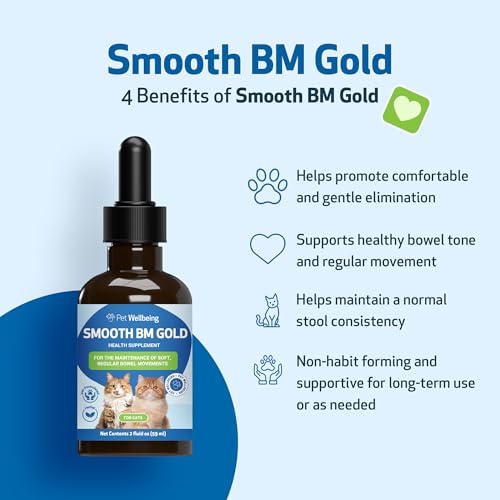 Smooth BM Gold for Cats - Gentle Constipation Relief for Felines - Natural Herbal Supplement 2 oz (59 ml)