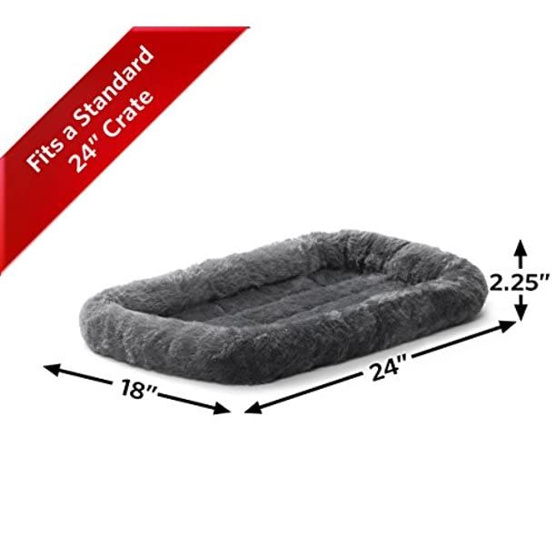 Bolster Dog Bed 24L-Inch Gray Dog Bed or Cat Bed w/Comfortable Bolster | Ideal for Small Dog Breeds & Fits a 24-Inch Dog Crate | Easy Maintenance Machine Wash & Dry