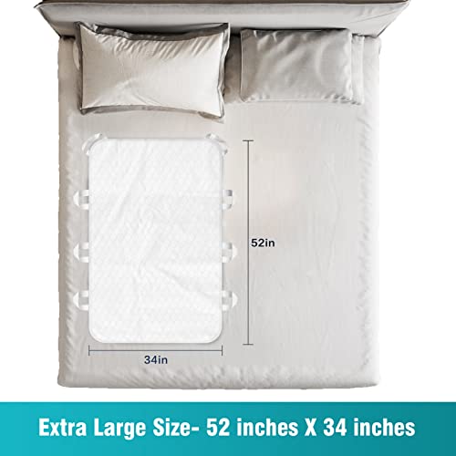 Washable Bed Pads with 8 Sturdy Handles 34”×52” Extra Large Reusable Underpads 4-Layers Leakproof Chucks Pads Washable for Incontinence (2 Pack)