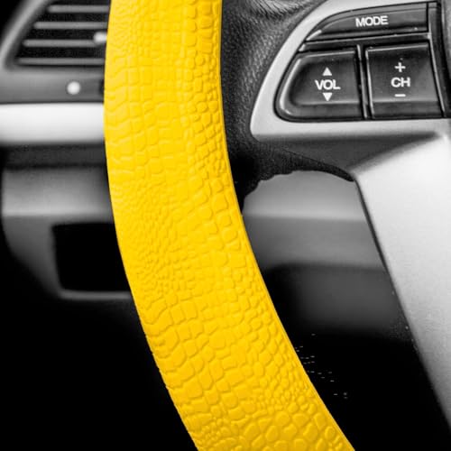 Universal Fit Silicone Snake Pattern with Massaging Grip Steering Wheel Cover fits most Cars, SUVs, Trucks, and Vans Yellow