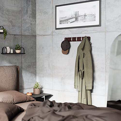 Flip Wall-Mounted Coat Rack Rail Hook for Hats, Jackets, Bags and More – Modern, Space-Saving Storage Organizer for Entryway, Mudroom, Closet, Bathroom, Bedroom, Kids Room, or Nursery, 5 Hooks, Espresso/Nickel