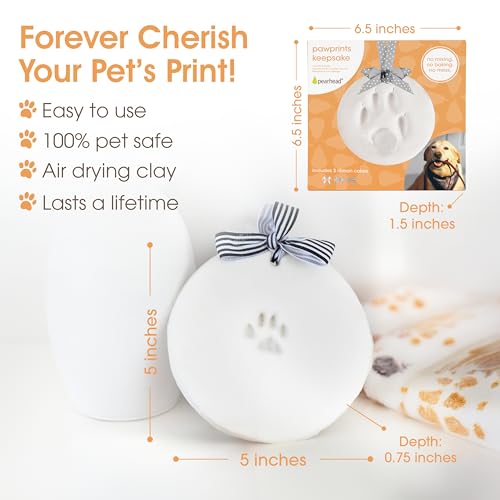 Pet Paw Print Keepsake Ornament Kit - DIY Hanging Clay Keepsake for Dogs & Cats, Pet's First Christmas Ornament, Customized Family Ornament, 3 Ribbons