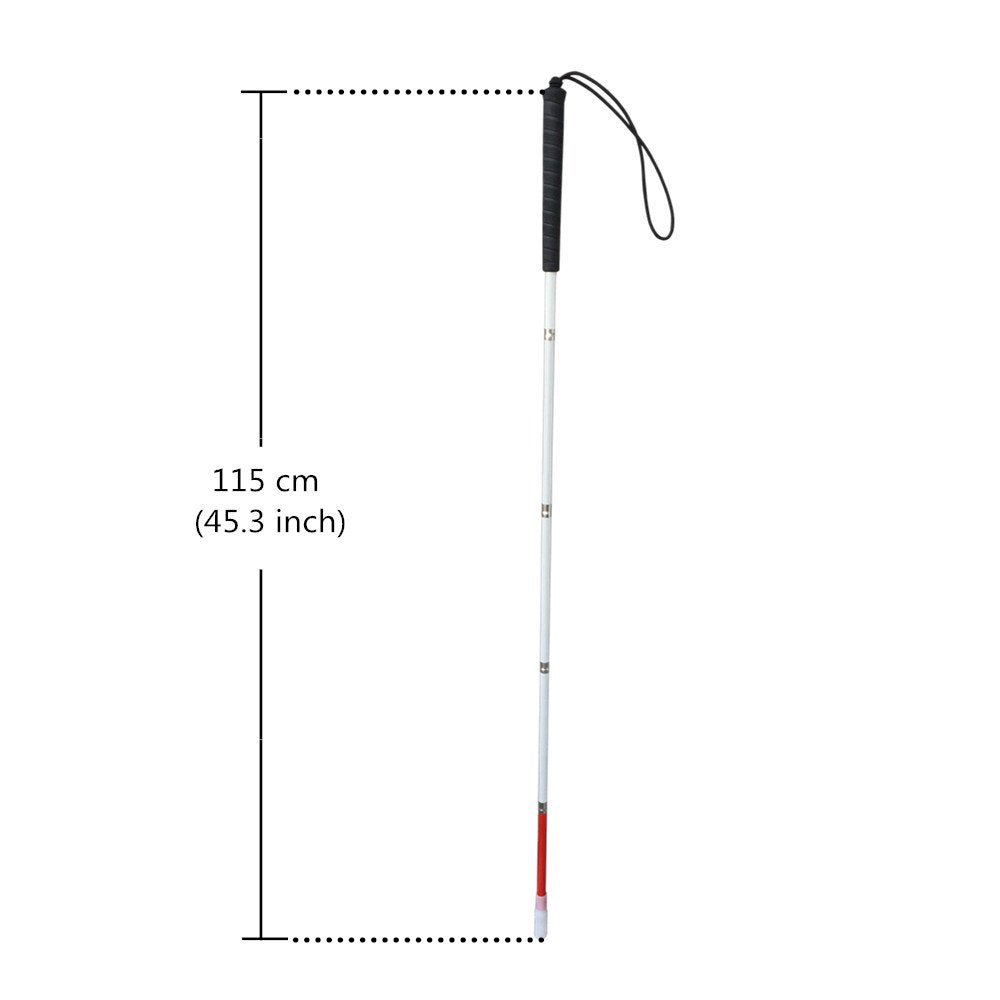 White Cane, Aluminum Folding Cane for The Blind,Folds Down 5 Sections, with 2 Tips (Black Handle, 115 cm (45.3 inch))