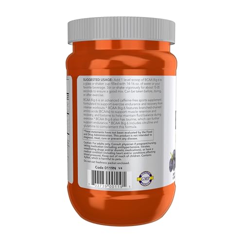 Sports Nutrition, BCAA (Branched Chain Amino Acids) Big 6, Grape Flavor, 600 Grams