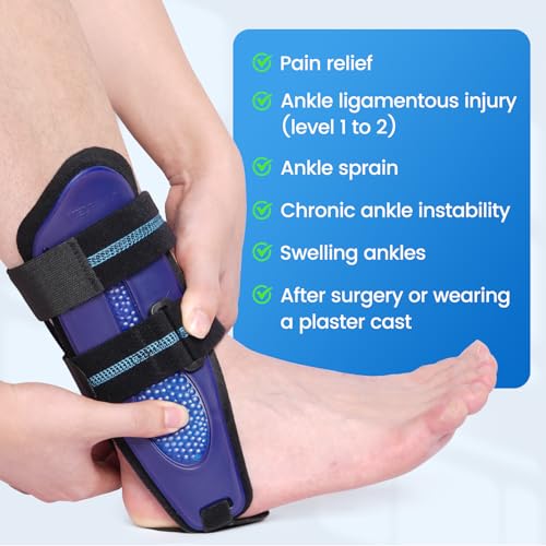 Ankle Stabilizer Brace for Sprain, Ligament Injury (Grade 1 to 2), Tendonitis, Adjustable Stirrup Ankle Support Splint for Women and Men,Reversible Left & Right Foots,One Size(Foam Pads, Blue)
