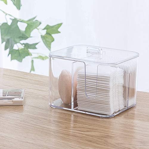 Cotton Swab Balls Box Cotton Pads Holder Organizer Holder Dispenser Storage Canister Cosmetic Pads Container Flossers Case 4-Grid Bathroom Countertop Vanity,Acrylic Crystal Clear