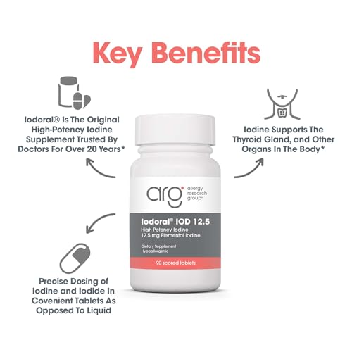 Iodoral 12.5mg Supplement – Iodine for Thyroid Support, Potassium Iodide Tablets, Lugol Solution, Daily Vitamins & Minerals - 90 Count