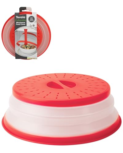 Microwave Splatter Cover for Food, Medium (Candy Apple Red) - Collapsible & Vented Silicone Splatter Guard Lid - Microwave Plate & Dish Cover with Handle - BPA-Free Kitchen Gadget for Meal Prep