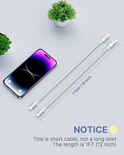 Short iPhone Charger Cord 1ft 2Pack, Apple Certified USB A to Lightning Cable 1 Foot Nylon Braided Short iPhone Cable Fast Charging for iPhone 14 13 12 11 Pro Max XR XS 8 7 6 Plus SE
