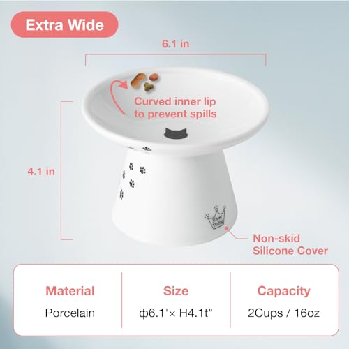 Necoichi Extra Wide Raised Cat Food Bowl, Elevated, Prevent Neck & Whisker Fatigue, Dishwasher and Microwave Safe, No.1 Seller in Japan! (Cat, Extra Wide)