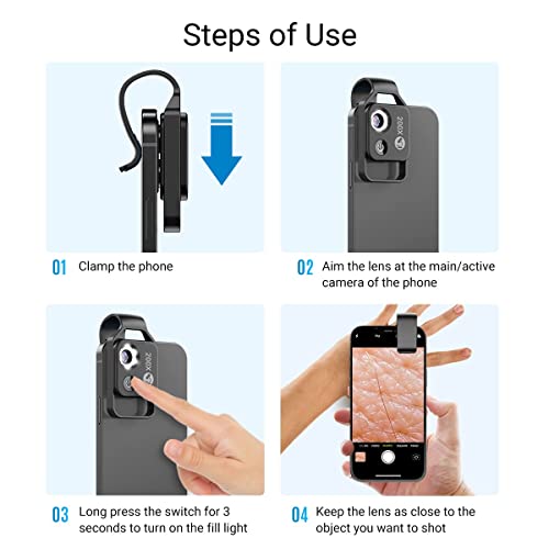 200X Phone Mini Pocket Microscope with LED Light/Universal Clip, Portable Digital Microscope Camera Attachments for 99% Smartphone, Microworld for Kids Adults (Black, 200X Without CPL)