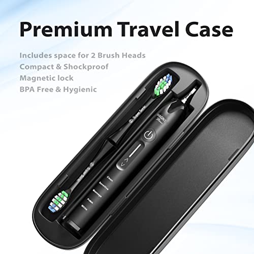 Ultrasonic whitening Toothbrush with Pressure Sensor. 5 Brushing Modes and 4 Levels of Intensity, 8 Soft bristles, Travel case.