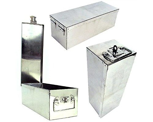75-500 12 Metal Storage Lock Box Safe with Handle for Cash, Jewelry, Heirlooms, Passports, and Other Valuables for Home, Office, or Car, Silver