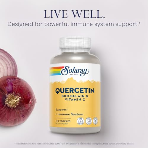 Quercetin with Bromelain and Vitamin C - Immune Support Supplement - Antioxidant and Heart Health Complex with Quercetin 500mg and 1235mg VIT C - Vegan, 60-Day Guarantee, 60 Serv, 120 VegCaps