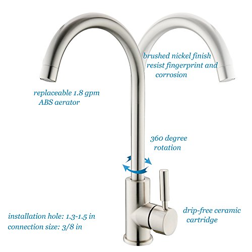 Brushed Nickel Single Hole Bar Sink Faucet, Modern Stainless Steel Single Handle Bar Faucet Brushed Nickel, 360 Degree Swivel Hot and Cold Outdoor Kitchen Sink Faucet
