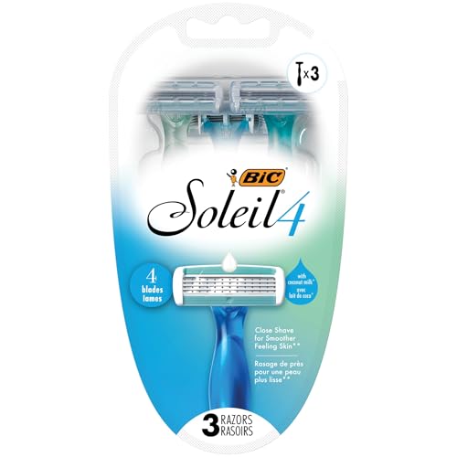 Soleil Comfort 4-Blade Disposable Razors for Women Sensitive Skin Razor for a Smooth and Close Shave, 3 Piece Razor Set