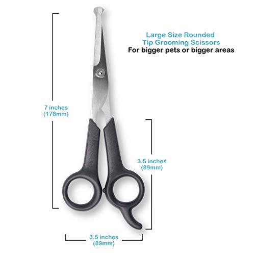 #1 Pet Grooming Scissors Body & Facial Trimmer Durable Stainless Steel Blades. Rounded Tips Shears for Long Medium Short Thick Wiry Curly Hair. Lightweight Cutter for Dogs & Cats. Set of 2