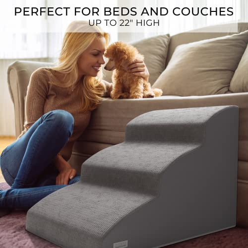 Sturdy Dog Stairs and Ramp for Beds Or Couches - Durable Easy to Walk on Steps 15.7 high for Small Dogs and Cats Up to 55 lbs Weight - Allows Your Pets Easy Access to Your Sofa or Bedside