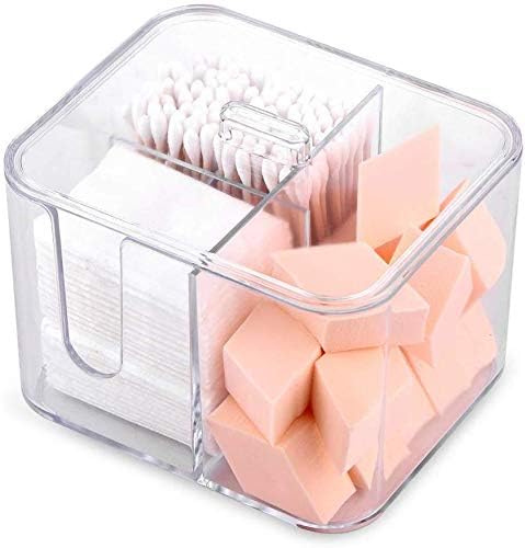 Cotton Swab Balls Box Cotton Pads Holder Organizer Holder Dispenser Storage Canister Cosmetic Pads Container Flossers Case 4-Grid Bathroom Countertop Vanity,Acrylic Crystal Clear