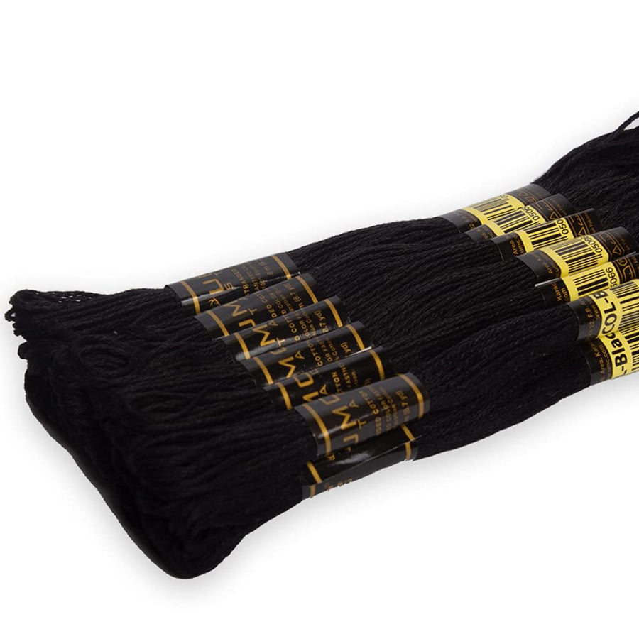 12 Pieces Black Colour Premium Embroidery Thread | 100% Egyptian Cotton Premium Skeins | Cross Stitch Embroidery Floss | Oeko TEX Certified Stranded Cotton (Black)