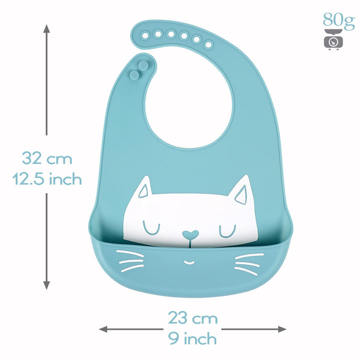 Baby Bibs Silicone Feeding Bibs, Weaning Waterproof Bibs with Food Crumb Catcher Pocket Baby Bibs Easily to Clean, Comfortable and Foldable