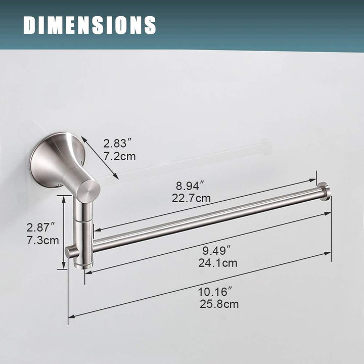 SUS304 Stainless Steel Single Hand Towel Bar 10 Inch with Swing Out Arm, Hotel Style Towel Holder Ring for Bathroom and Kitchen, 360 Degree Rotate, Wall Mounted with Screws, Brushed Nickel Finish
