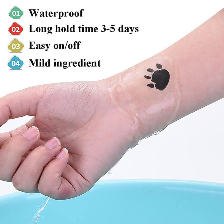 MANGOIT Temporary Tattoo Kit, Freckles Tattoo, Semi-permanent Tattoo Set, 2 Bottles Fruit Gel/Ink with 54 PCS Self-adhesive Tattoo Stencils(Black&Red)