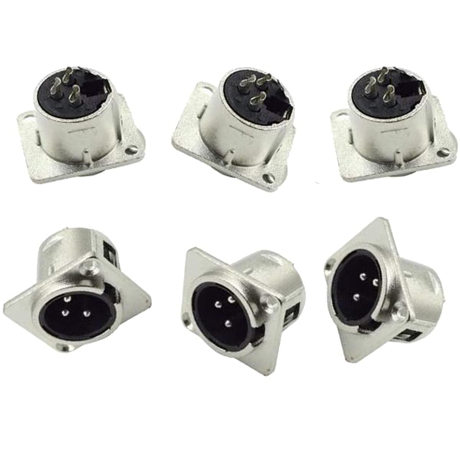 6Pack XLR Male Jack 3 Pin - Panel Mount Jacks D Series Size XLR-M Connector Metal Panel Mount Chassis Microphone